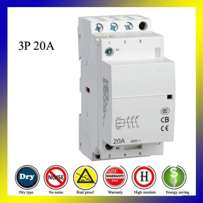 Contacteur modulaire de rail DIN de 3p 20A 380V AC pour le contrôle de puissance de système géothermique